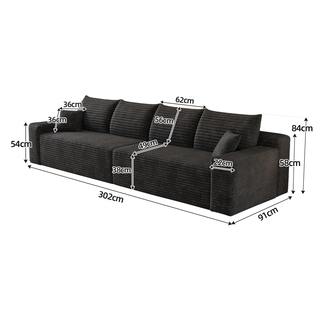 Divano modulare con design minimale e senza montaggio - in tessuto a coste - nero