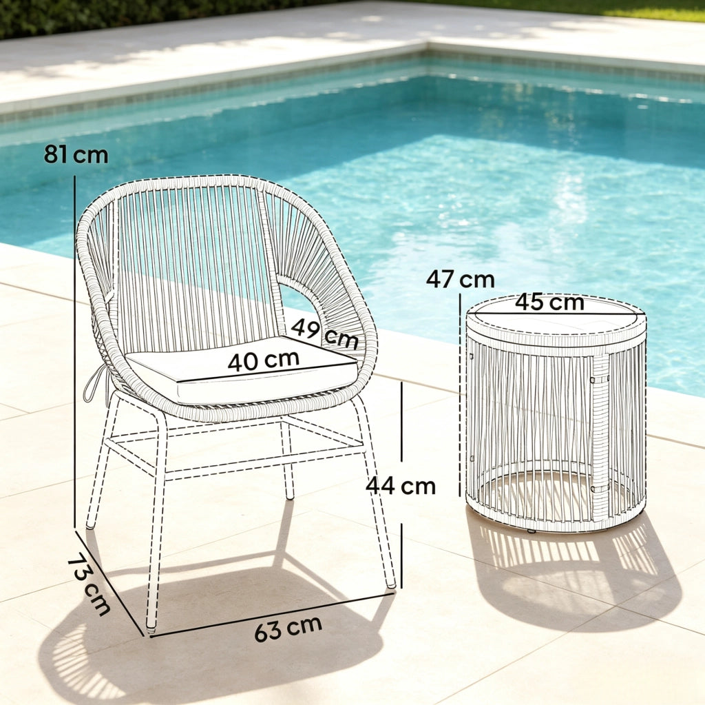 Set balcone beige con 2 poltrone e tavolo rotondo