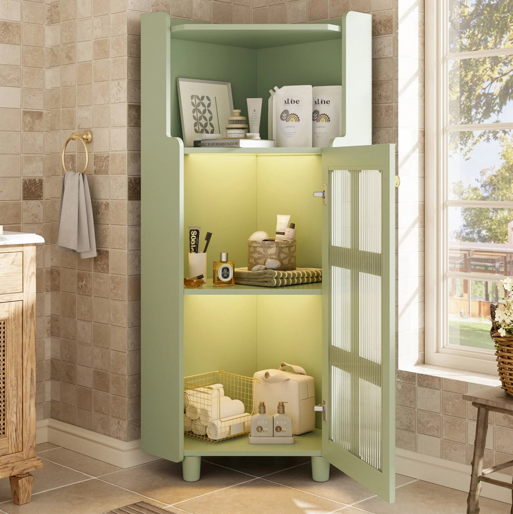 Mobile angolare 63,5x124 cm con LED controllati tramite app in MDF verde