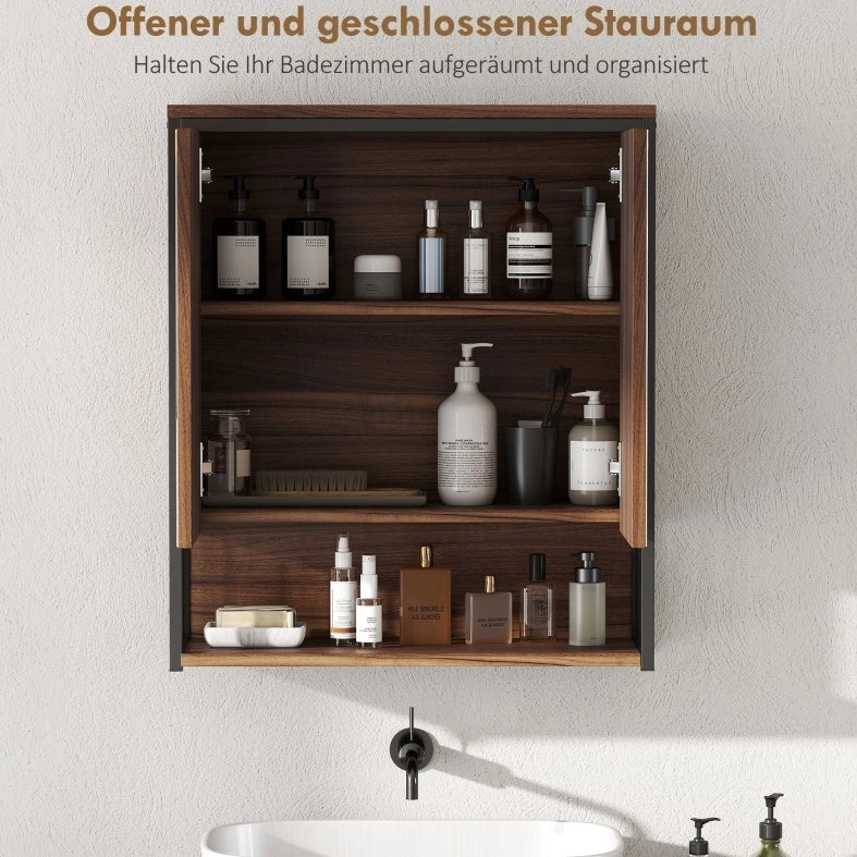 Mobile bagno sospeso in MDF e truciolato marrone con specchio 25x40,5 cm