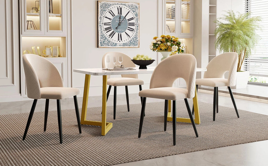 Set tavolo da pranzo 117x68 cm in MDF e velluto beige con 4 sedie