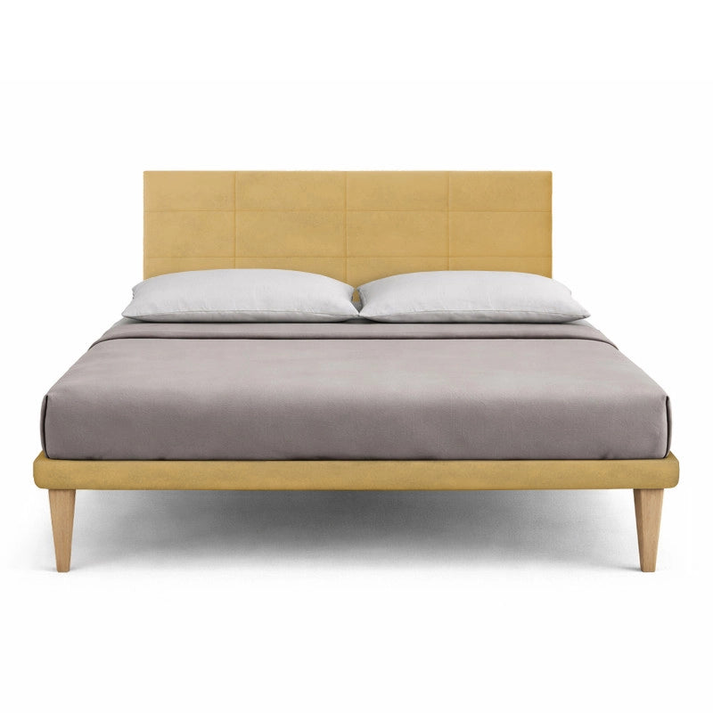 Letto imbottito Letto Matrimoniale alla Francese 140x190 cm Square - Con rete,Microfibra,Ocra