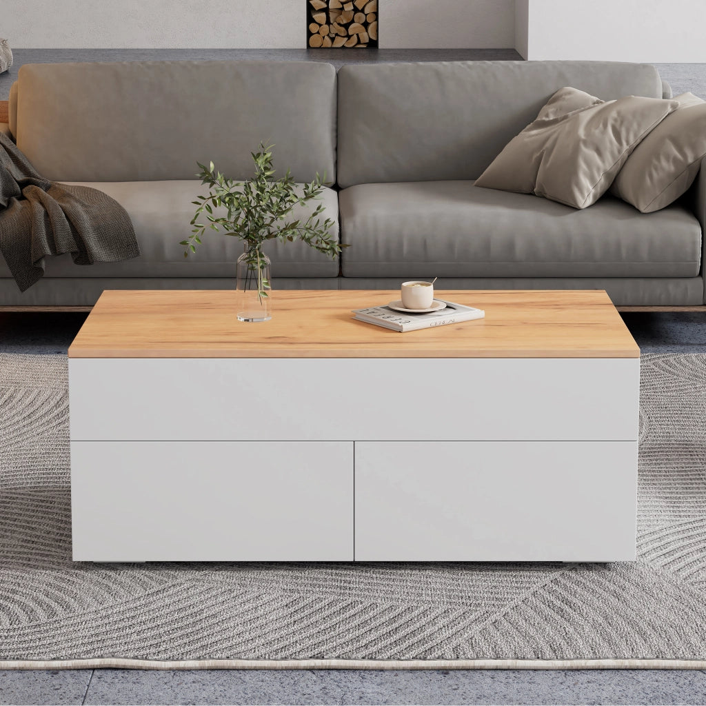 Tavolino da salotto con piano sollevabile 100x50 cm assemblabile bianco e legno