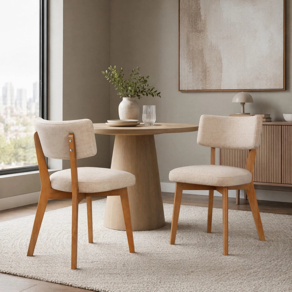 Sedia da pranzo imbottita in tessuto kaki con gambe in legno massello; 54;5x47x77 cm