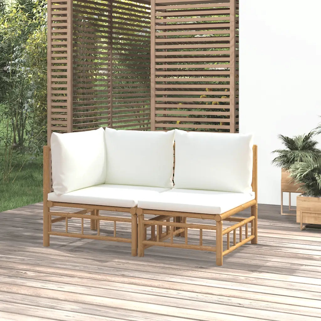 Set Salotto da Giardino 2pz | Set di Mobili da Esterno con Cuscini Bianco Crema in Bamb¨´