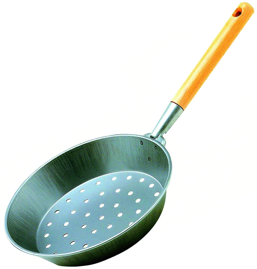 Padella arrostitore per castagne Ø26 cm in lamiera con manico in legno caldarrostiera conica