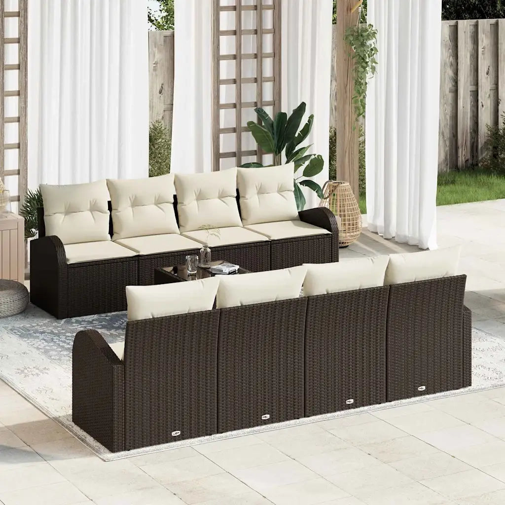 Set Divano da Giardino con cuscino 9 pcs Marrone e Crema