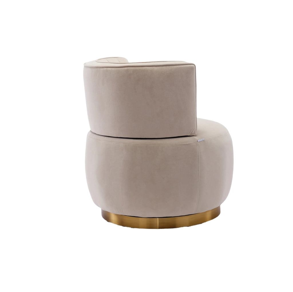 Sedia girevole moderna in velluto beige con struttura in legno e metallo, 62,5x62x69,5 cm, per soggiorno e camera da letto