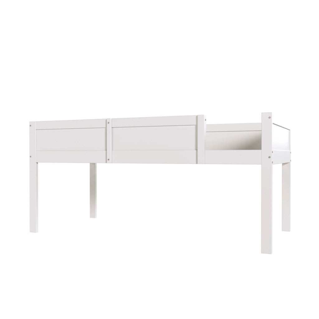 Letto a tre livelli bianco in legno massello di pino 90×200 cm, trasformabile in letto singolo più castello basso