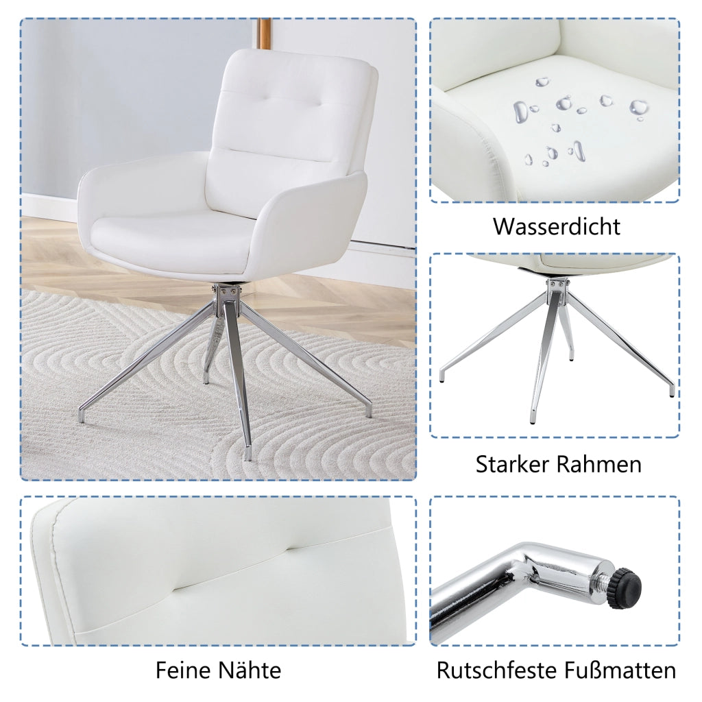 Sedie da sala da pranzo girevoli a 360 gradi set 2 con schienale imbottito in similpelle PU e metallo argento bianco