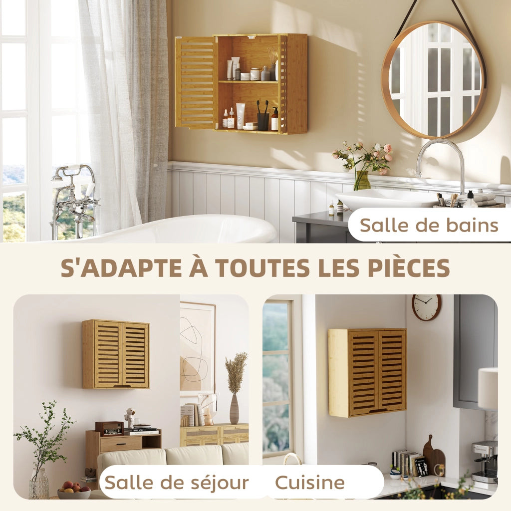 Mobile bagno da parete ¨C Xylo ¨C bamb¨´ naturale con ripiano regolabile 60x20x60 cm
