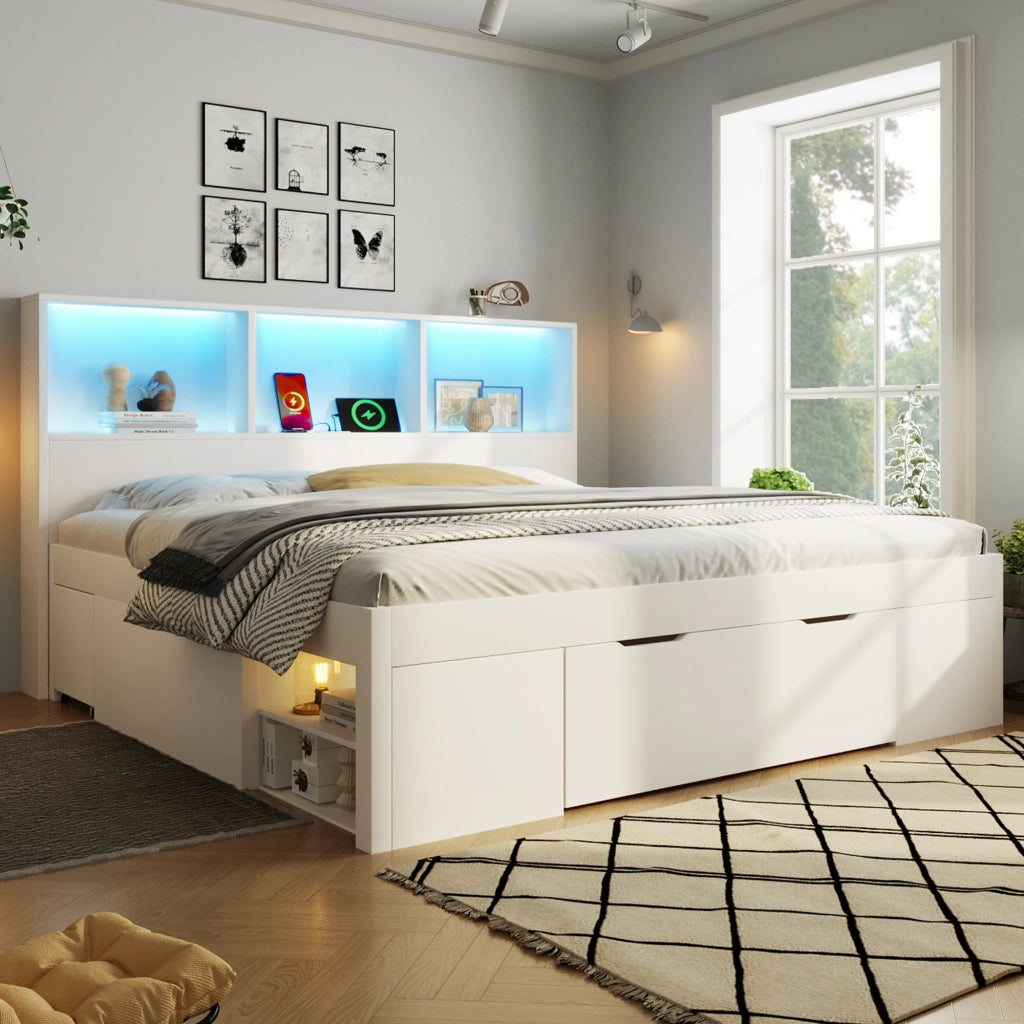Letto matrimoniale 140x190 cm bianco con contenitore