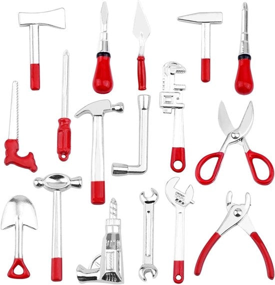Set di attrezzi per miniatura 1:12, 17 pezzi, multifunzionale, attrezzi mini per accessori di decorazione di casa di bambole