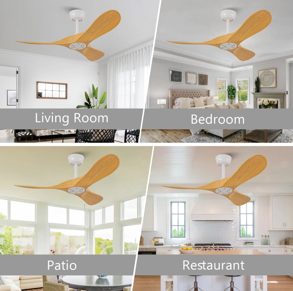 Ventilatore da soffitto 42'' senza luce con telecomando, 6 velocit¨¤ e pale in ABS bianco/naturale