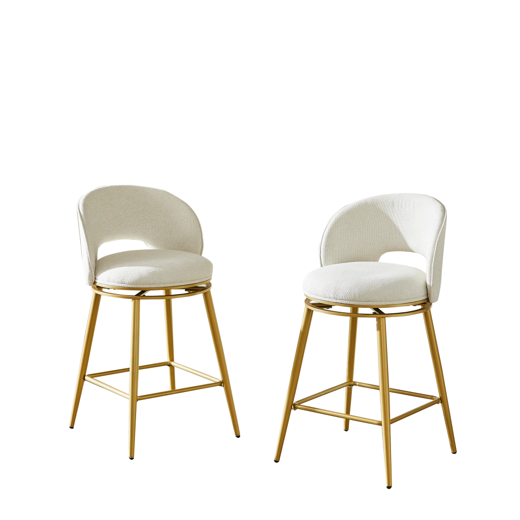 Set di 2 sgabelli da bar girevoli con rotazione 360° e poggiapiedi in tessuto beige