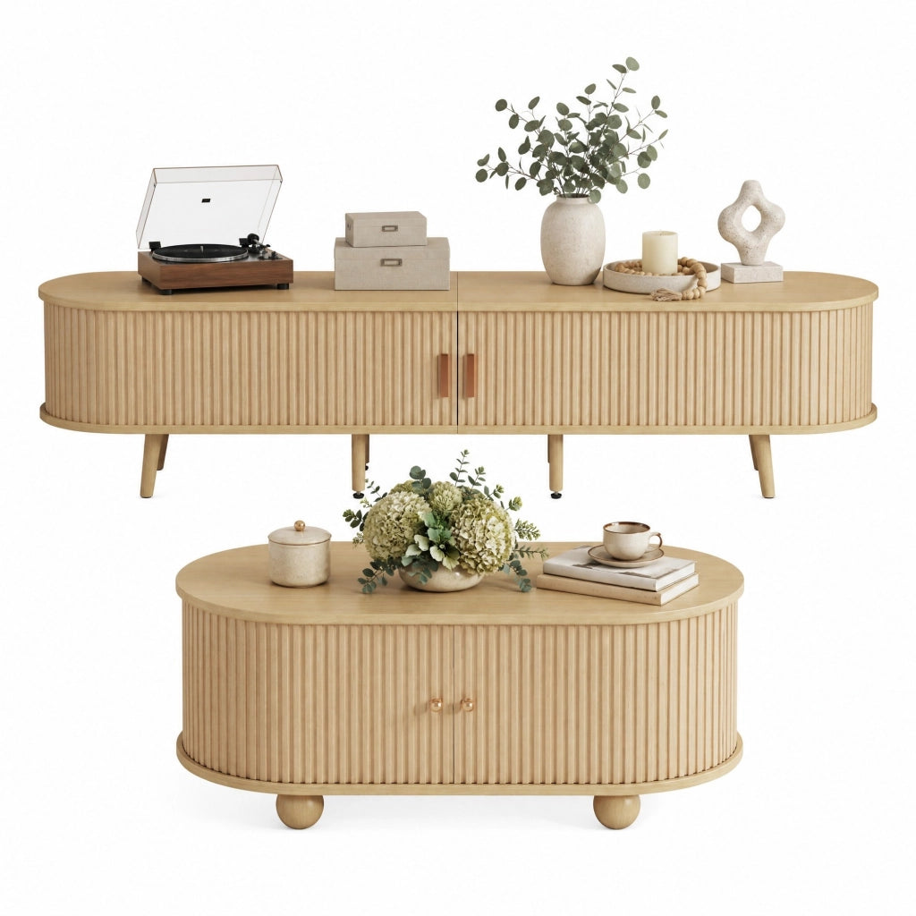 Set mobile TV e tavolino 170 cm e 100 cm in MDF color noce chiaro