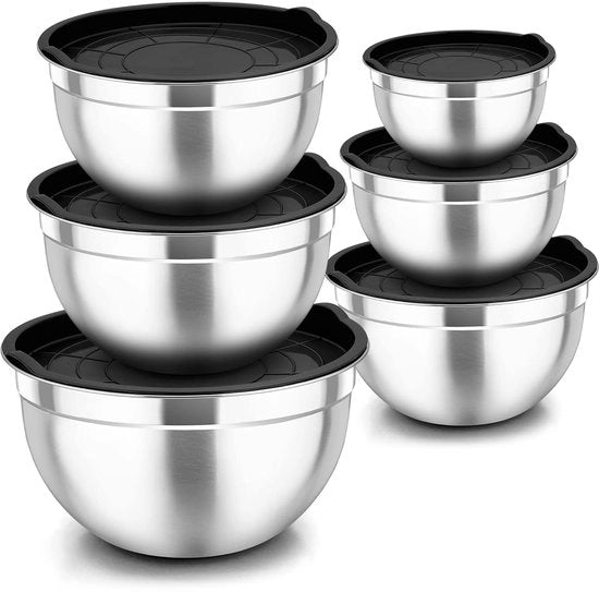 Set di contenitori in acciaio inossidabile con coperchio - set di 6 - a tenuta di gas - duraturo - sicuro per alimenti