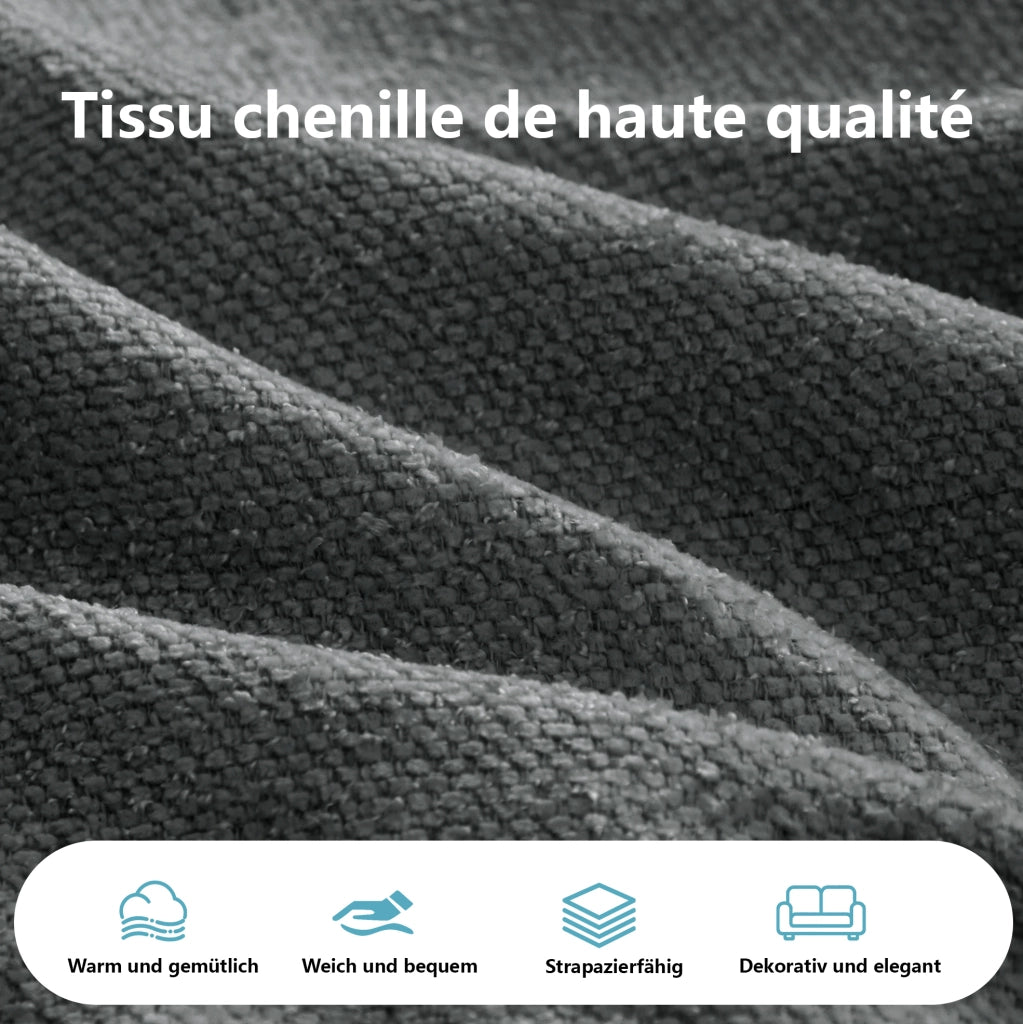 Divano modulare senza telaio ad angolo a L in tessuto chenille grigio con chaise longue extra profonda e cuscini