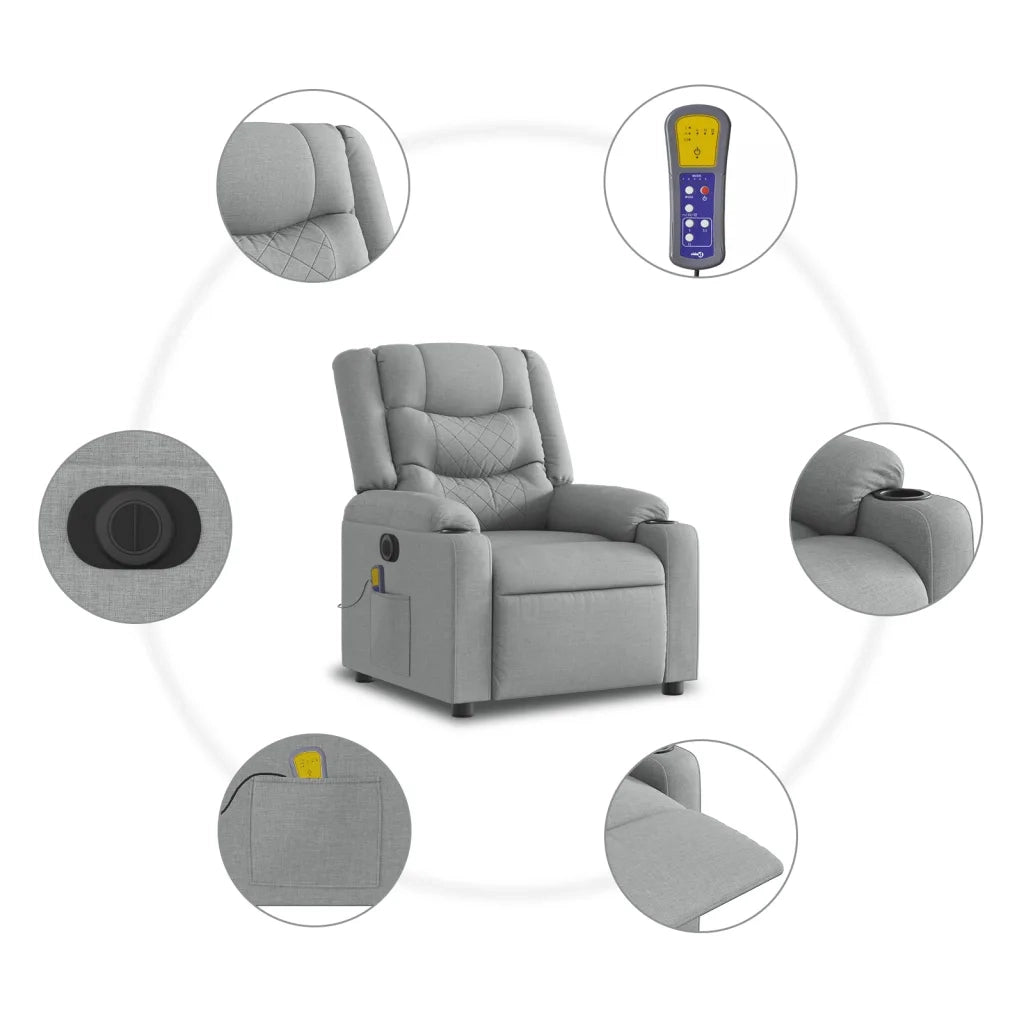 Poltrona Alzapersona Massaggi Elettrica Grigio Chiaro Tessuto 3206582