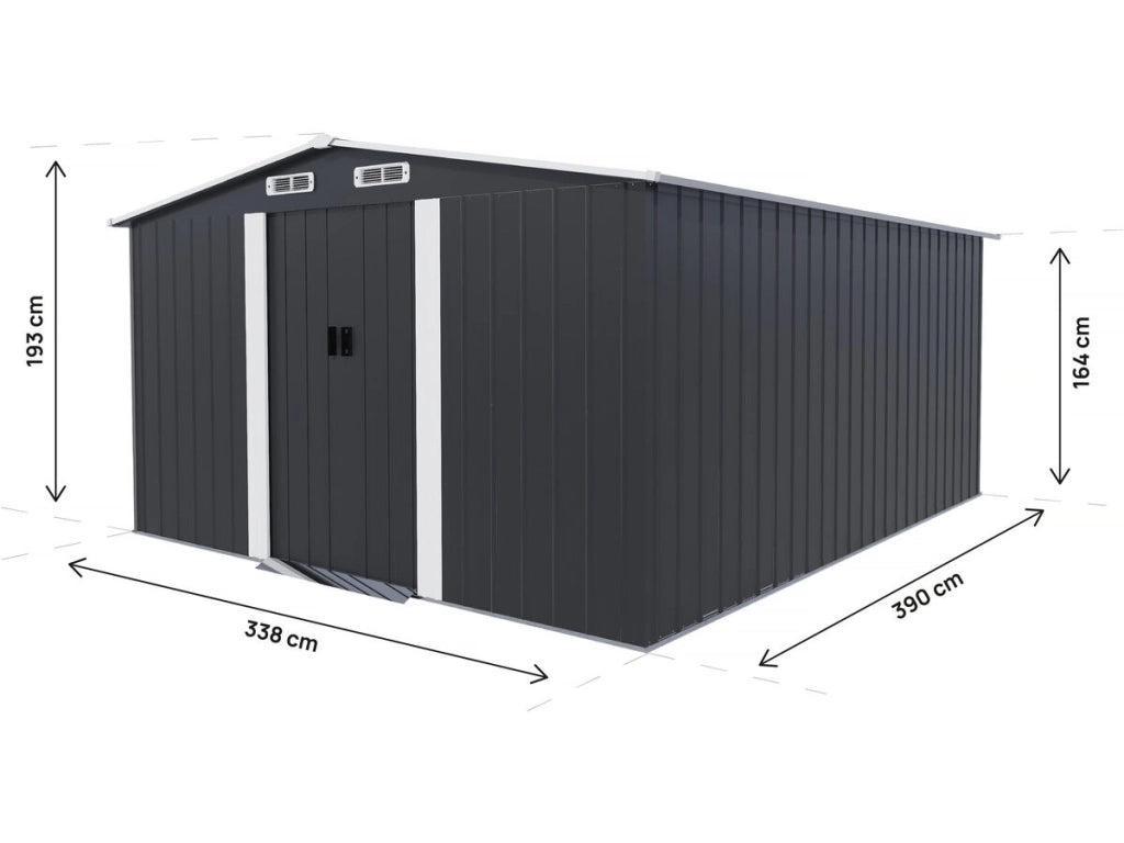 Casetta da giardino in metallo con porta scorrevole "Boston" - 13 m² - Grigio