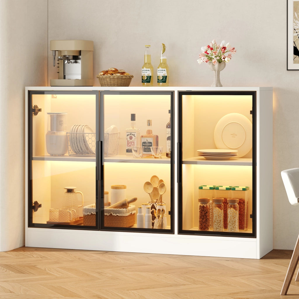 Vetrina con LED multicolore; ante in vetro grigio e chiusura ammortizzata bianca 120 × 30 × 73 cm