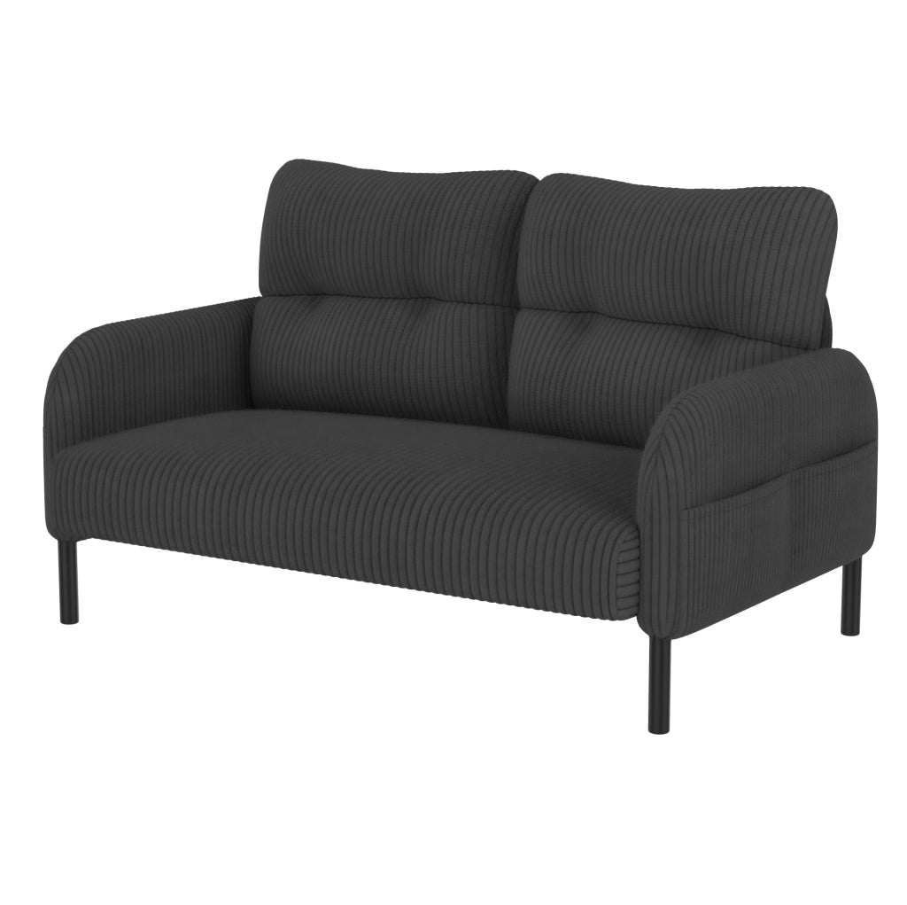 Divano 2 posti 120x75x79 cm in velluto a coste grigio con tasca laterale