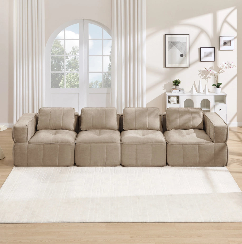 Divano modulare 4 posti 344x93x67 cm in poliestere sabbia, senza montaggio