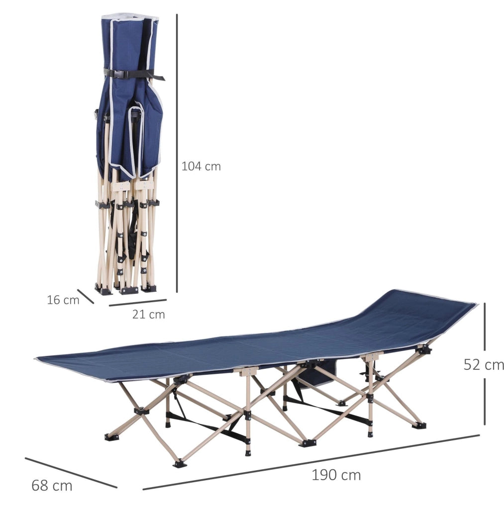 Lettino da campeggio pieghevole con borsa per il trasporto; 190x68x52 cm; blu
