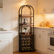 Portabottiglie da terra per 30 bottiglie con ripiano in MDF e acciaio nero marrone rustico 183 × 50 × 35 cm