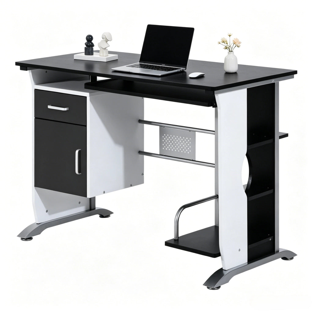 Scrivania computer 100x52x75 cm nera; bianca o argento MDF e metallo con vani