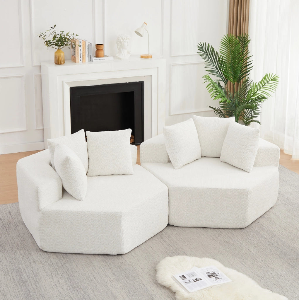 Poltrona singola esagonale in tessuto chenille con design modulare e tre cuscini