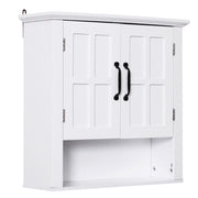 Mobiletto Pensile da Bagno Sospeso a Parete con 2 Ante Ripiani e Nicchia MDF Bianco Salvaspazio 60x20x58 cm