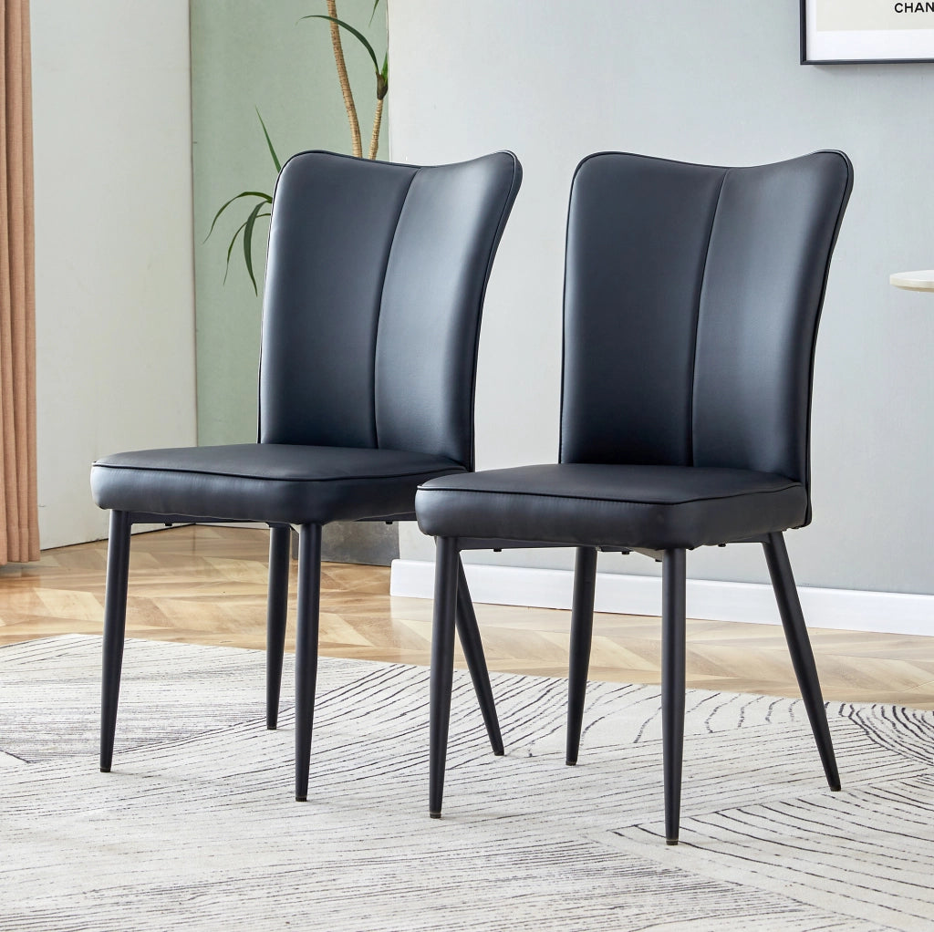 Set 2 sedie da pranzo in similpelle PU nera con gambe in metallo HOMVRA