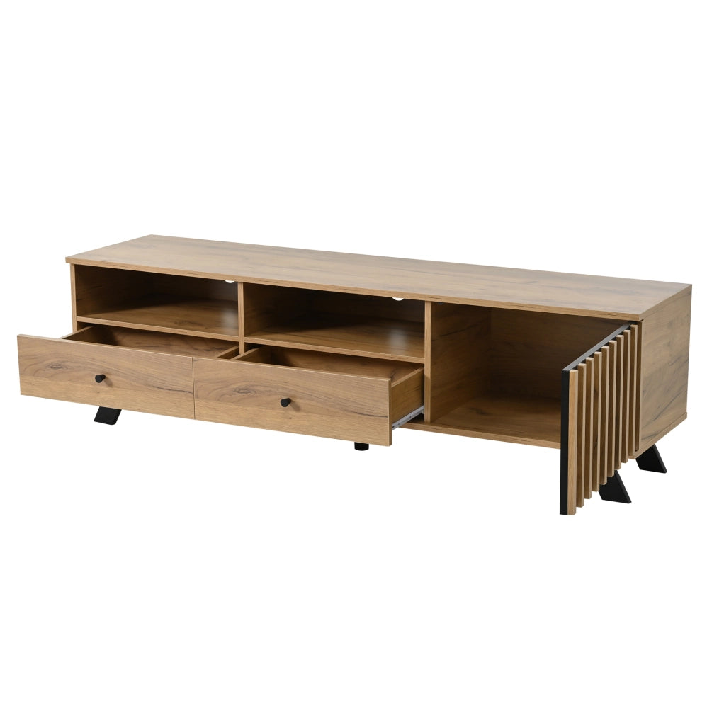Mobile TV 150 cm con 2 cassetti e vano chiuso, legno e nero