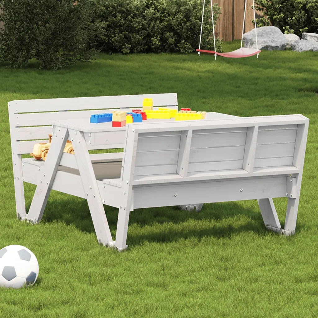 Tavolino da Giardino | Tavolo Picnic per Bambini Bianco 88x122x58 cm Massello di Pino