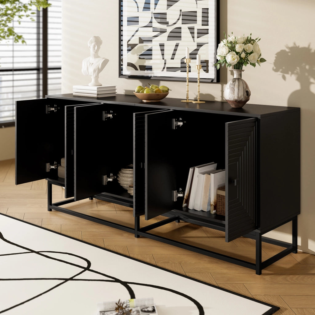 Credenza nera opaca mobile contenitore 3 ante doppie，mobile soggiorno moderno 160x38x75.5 cm