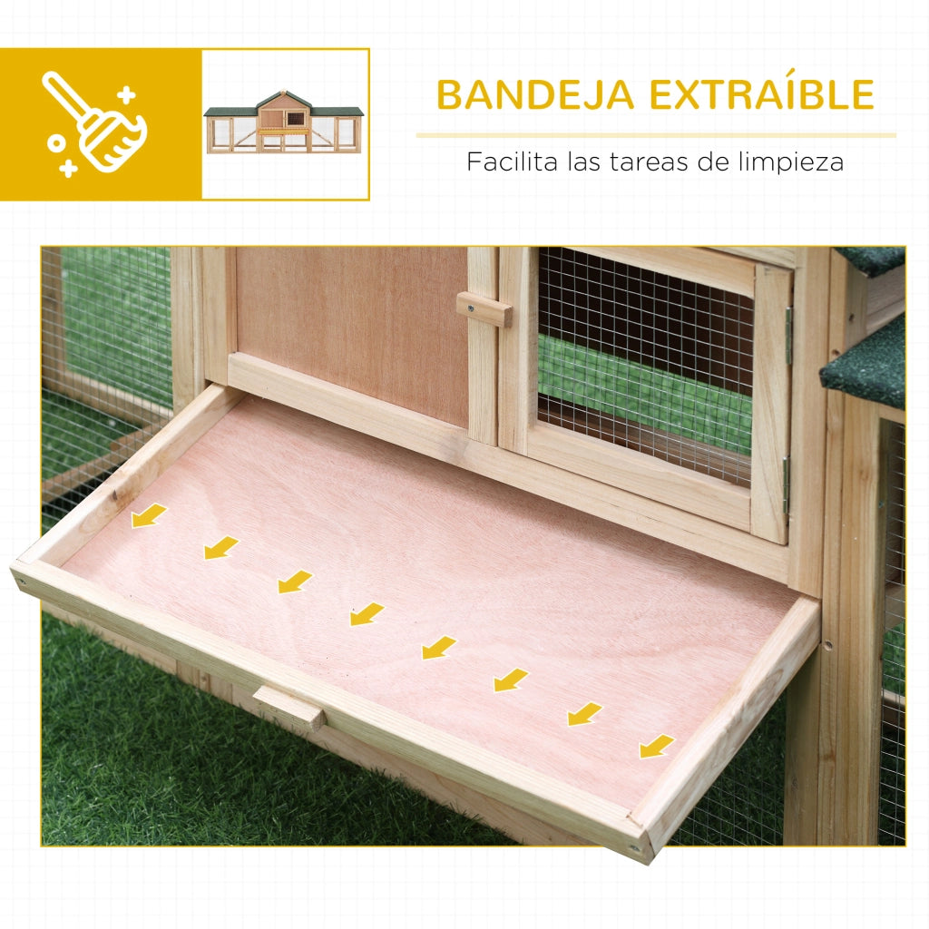 Gabbia per Conigli Grande in Legno per Esterno con Tettoia ¨C Minimal ¨C 210x45,5x84,5 cm Natural e Verde