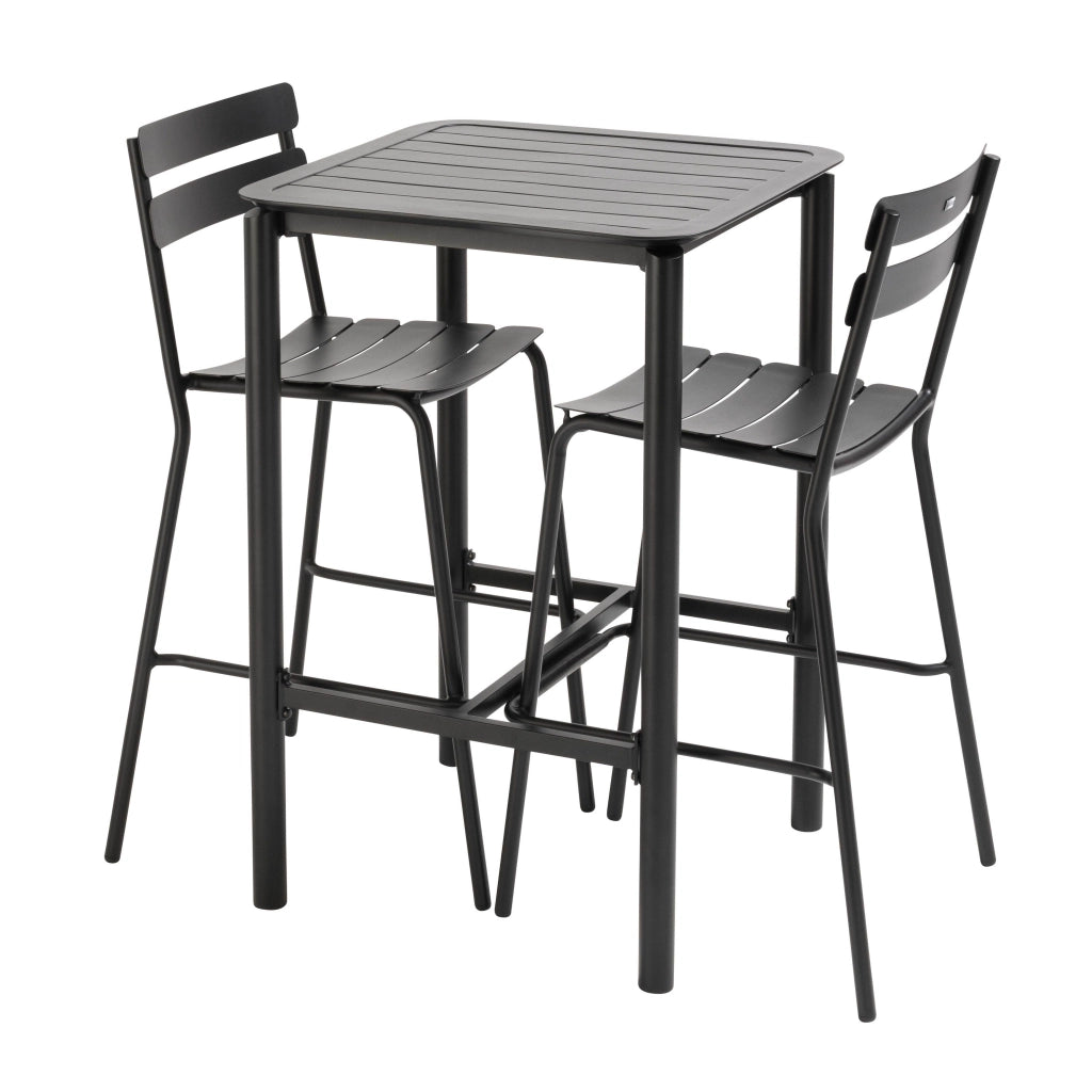 Oviala - Tavolo alto da terrazza con 2 sedie in alluminio nero