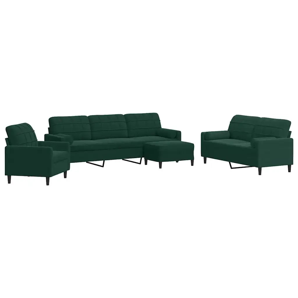 Set di Divani 4 pz con Cuscini e Rinforzi Verde scuro Velluto
