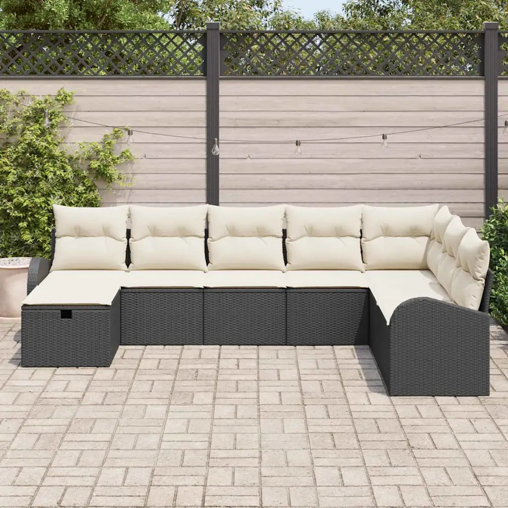 Set di divani con cuscino Nero e crema polyrattan