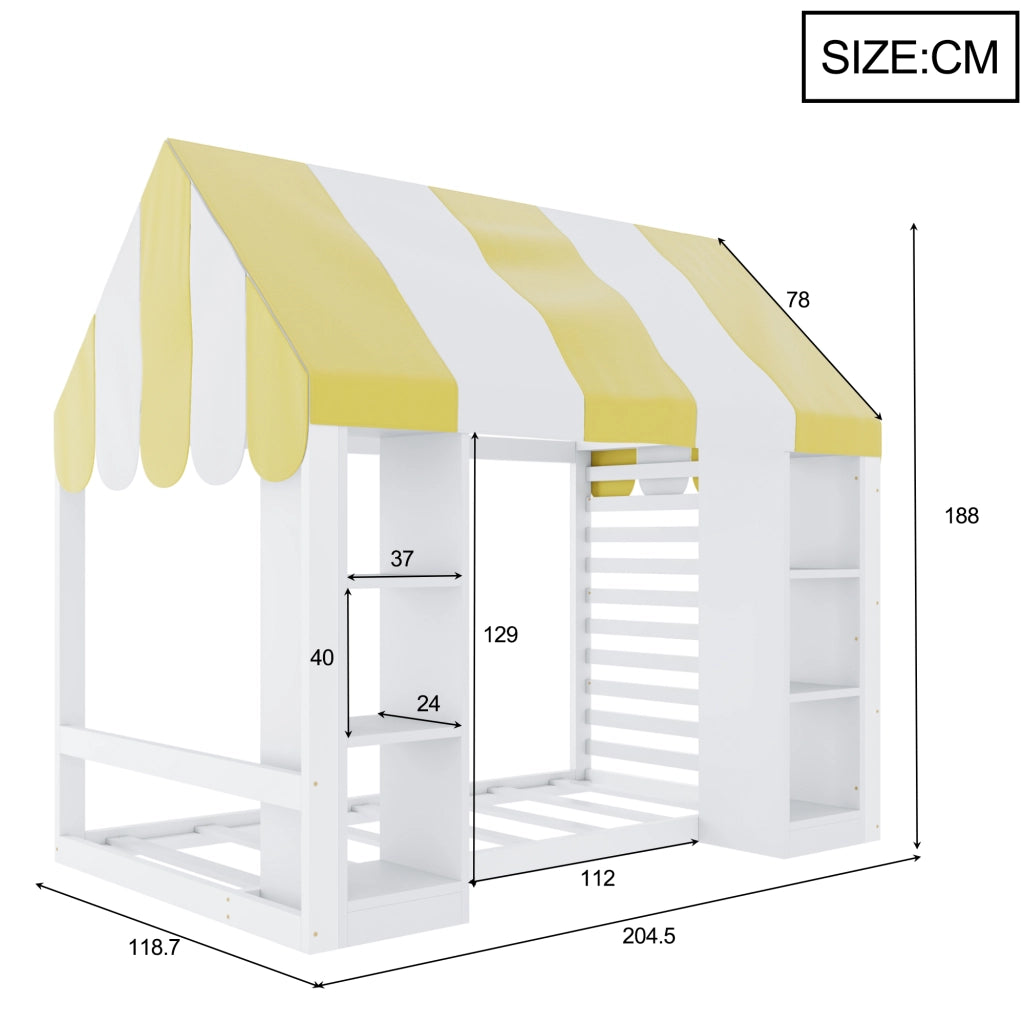 Letto per Bambini 90x200 cm con Baldacchino; 2 Scomparti Aperti in Legno Bianco