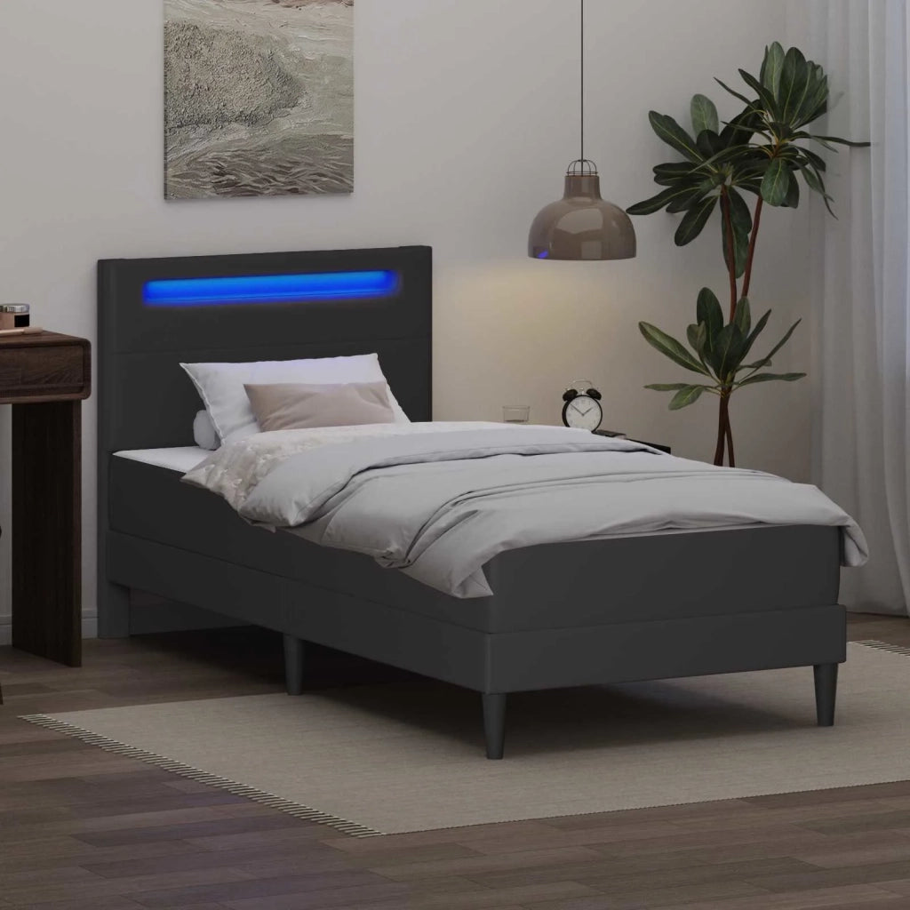 Letto singolo | Letto per adulti | Struttura del letto con testiera Grigio 90 x 200 cm Similpelle