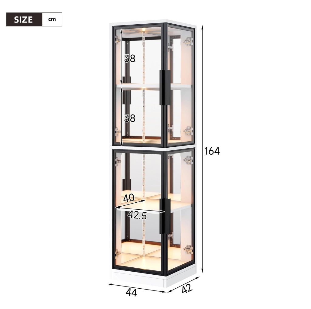 Vetrina in vetro 44x42x164 cm con LED multicolore e schienale a specchio; bianca