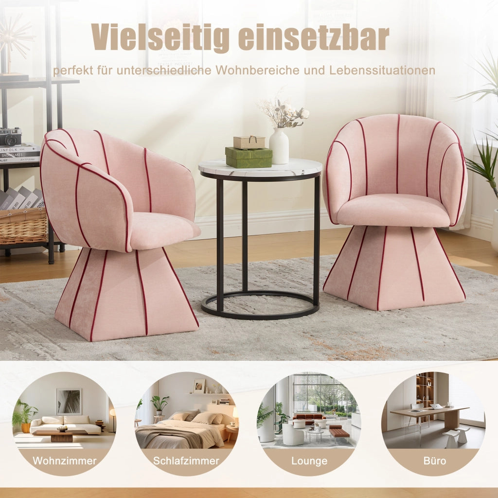 Poltrona girevole in ciniglia rosa con schienale alto e braccioli per camera e soggiorno 56 × 54 × 74.5 cm