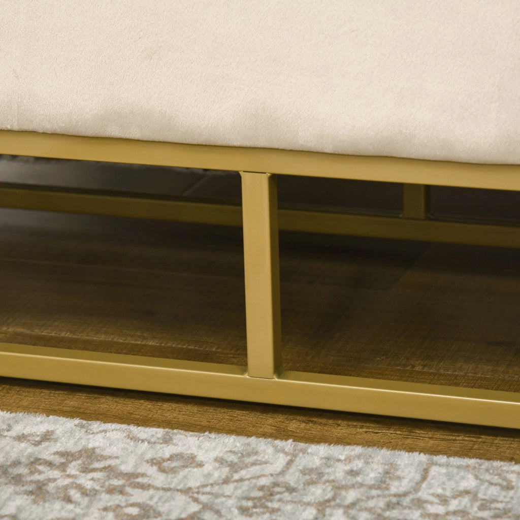 Panca contenitore imbottita con coperchio apribile, poliestere beige, 110 × 44 × 49 cm