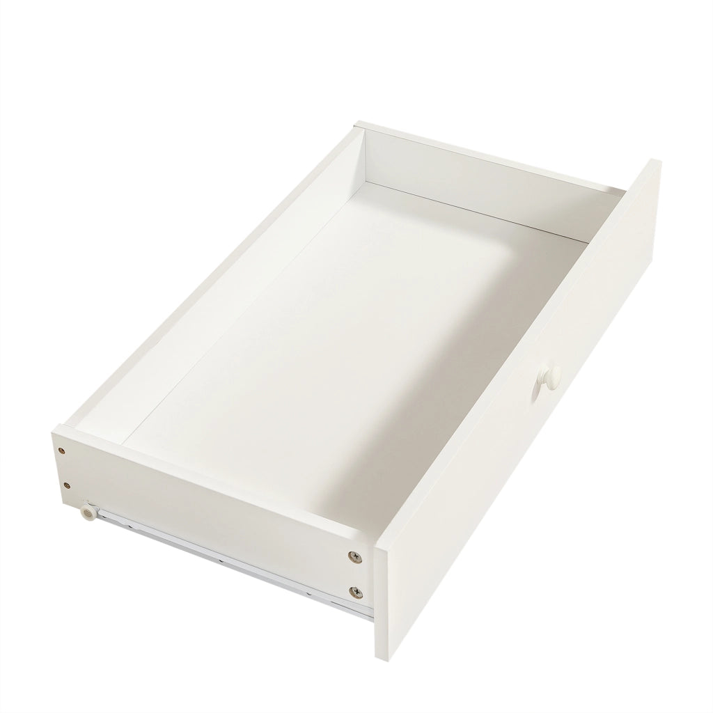 Letto a casetta 90 ¡Á 200 cm con cassetto e scala in legno bianco con rete a doghe e barriera laterale