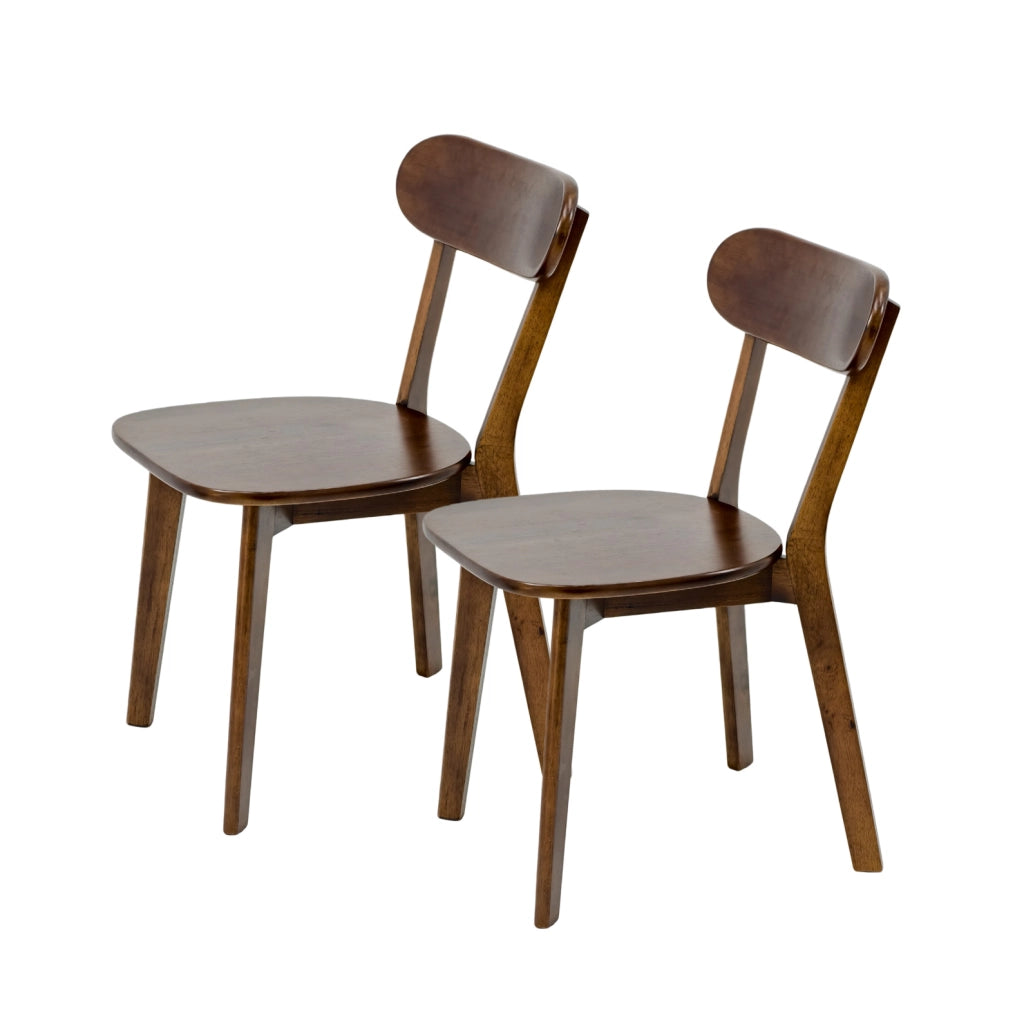 Set di 2 Sedie da Pranzo in Legno Massello con Schienale Curvo e Poggiapiedi Regolabile, Stile Mid-Century, Noce