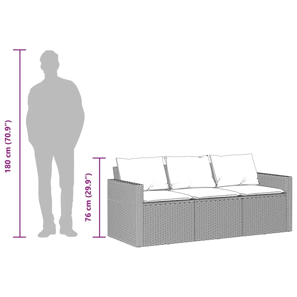 Divano da Giardino a 3 Posti con Cuscini Nero in Polyrattan 366349