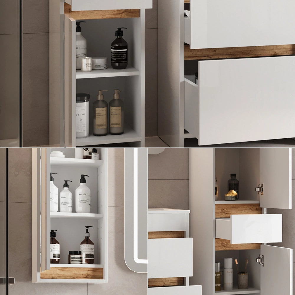 Vicco Set mobili bagno Bianco lucido/oro power oak 5 parti