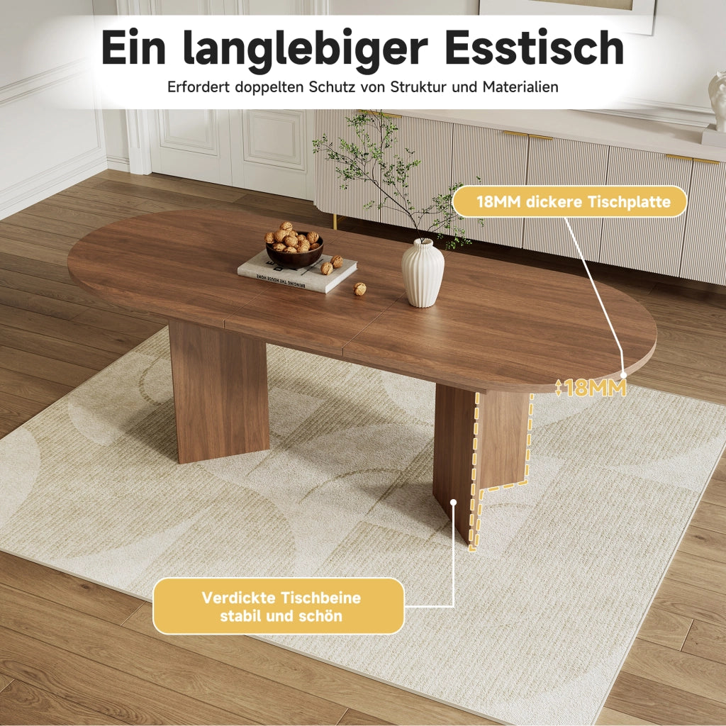 Tavolo allungabile con piano ispessito e angoli arrotondati per sala da pranzo, in MDF, noce, 140 × 90 cm